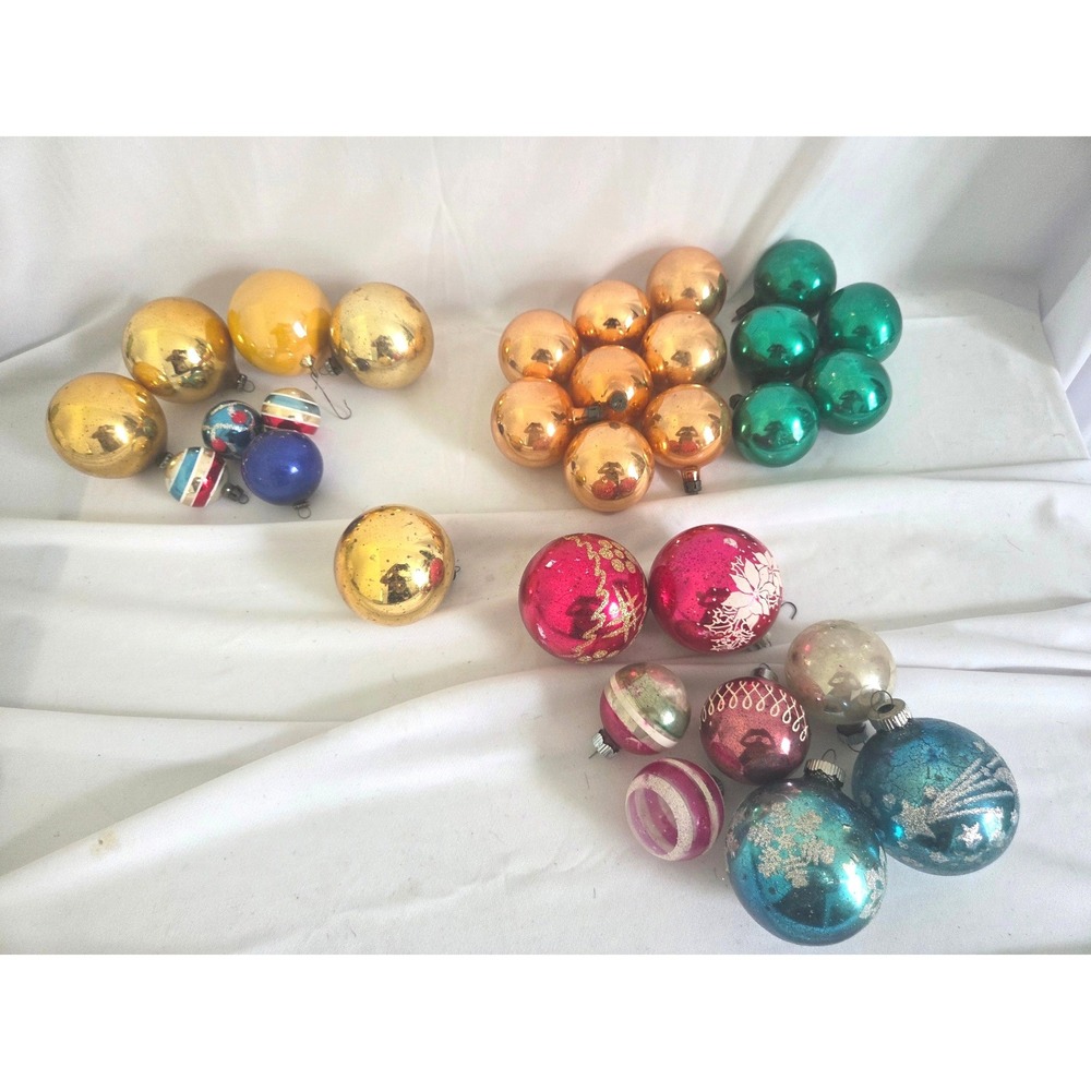 Vintage Shiny Brite and Poland stamped Glass Christmas Ornament Collection 28pc